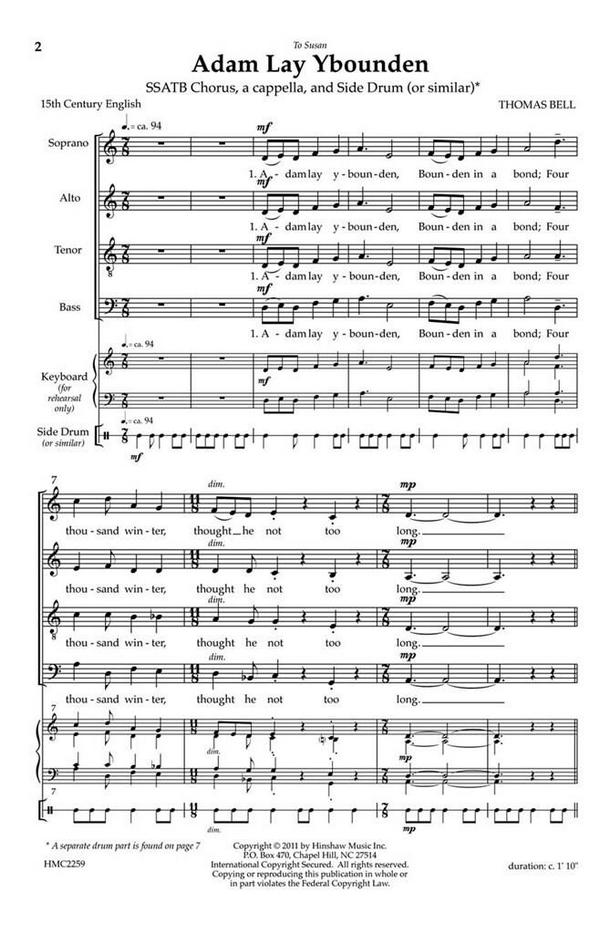 Thomas Bell, Adam Lay Y Bounden&nbsp;&nbsp;SSATB a Cappella&nbsp;&nbsp;Chorpartitur