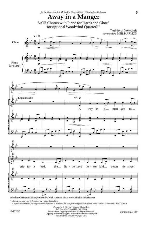 Away In A Manger&nbsp;&nbsp;SATB, Piano Or Harp and Oboe&nbsp;&nbsp;Stimmen-Set