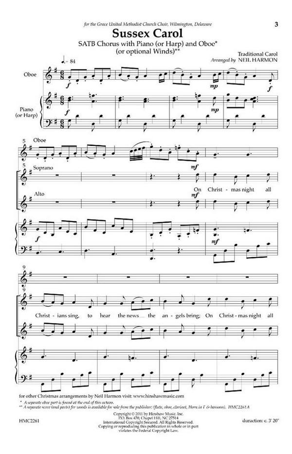 Sussex Carol&nbsp;&nbsp;SATB, Piano Or Harp and Oboe&nbsp;&nbsp;Chorpartitur