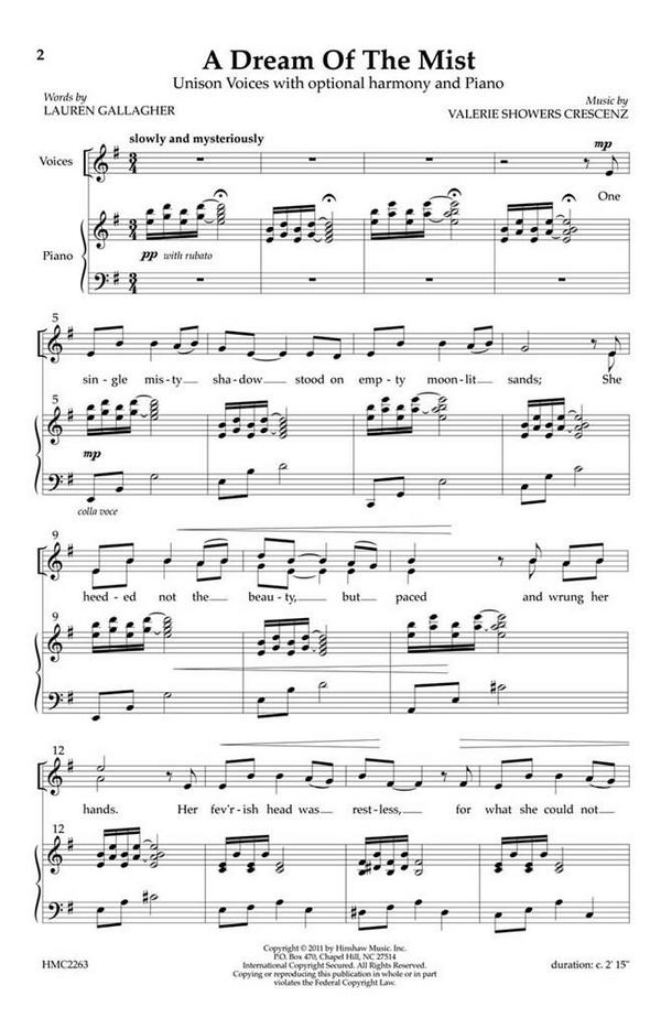 Valerie J. Crescenz, A Dream Of The Mist&nbsp;&nbsp;SA, Piano&nbsp;&nbsp;Chorpartitur