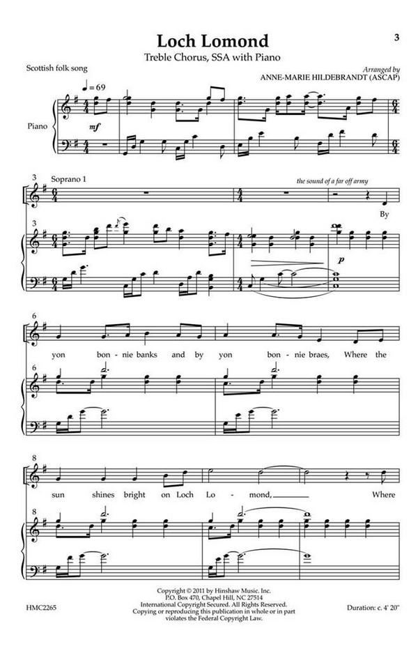 Loch Lomond&nbsp;&nbsp;SSA, Piano&nbsp;&nbsp;Chorpartitur