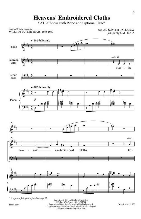 Susan Naylor Callaway, Heavens Embroidered Cloth&nbsp;&nbsp;SATB, Piano&nbsp;&nbsp;Chorpartitur