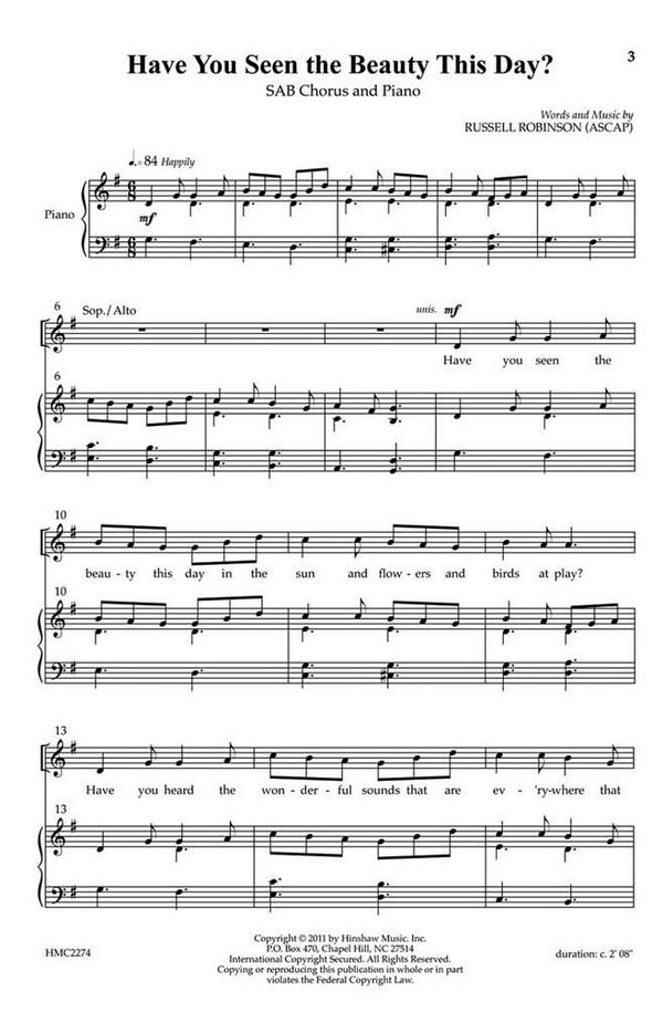 Russell L. Robinson, Have You Seen The Beauty This Day?&nbsp;&nbsp;SAB, Piano&nbsp;&nbsp;Chorpartitur