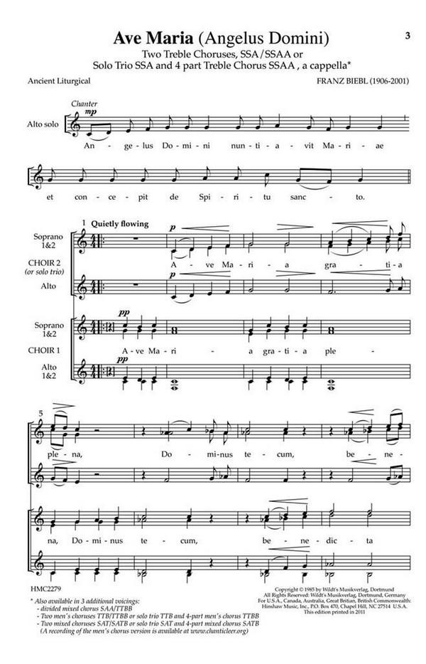Ave Maria (Angelus Domini)  for 2  female choirs (SSA/SSAA) a cappella  choral score