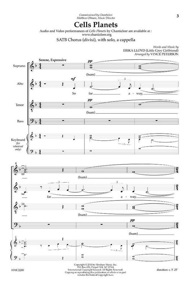 Erika Lloyd Gergel, Cells Planets&nbsp;&nbsp;SATB Divisi a Cappella&nbsp;&nbsp;Chorpartitur