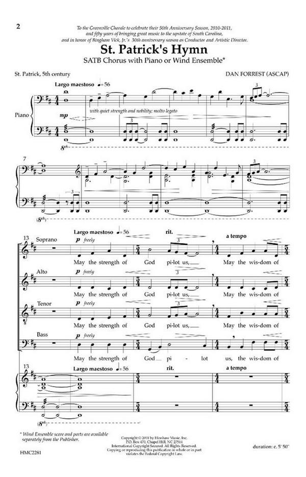 Dan Forrest, St Patrick's Hymn&nbsp;&nbsp;SATB, Piano&nbsp;&nbsp;Chorpartitur