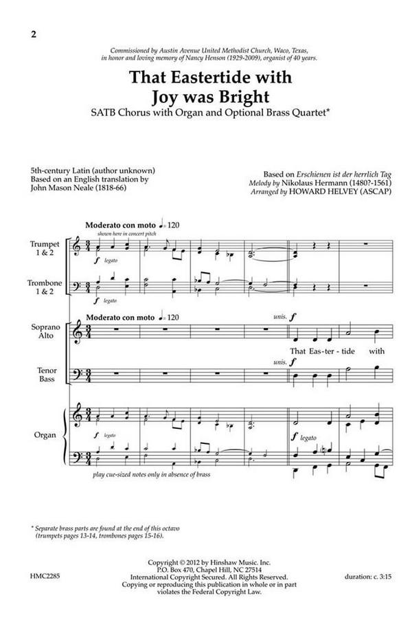 That Eastertide With Joy Was Bright&nbsp;&nbsp;SATB and Organ&nbsp;&nbsp;Chorpartitur