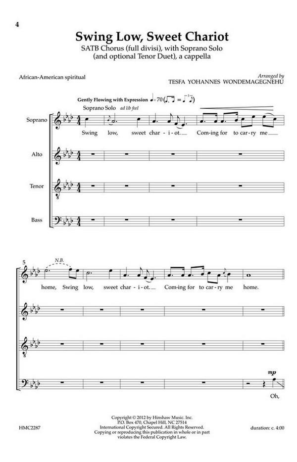 Swing Low, Sweet Chariot&nbsp;&nbsp;SATB, Divisi, Tenor Solo, a Cappella&nbsp;&nbsp;Chorpartitur