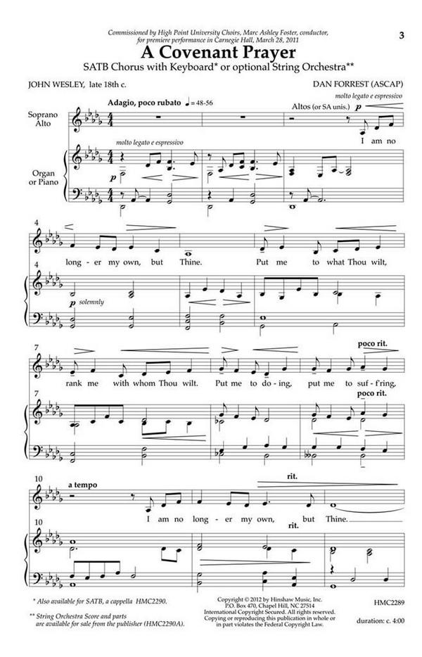 Dan Forrest, A Covenant Prayer (Accompanied)&nbsp;&nbsp;SATB and Keyboard&nbsp;&nbsp;Chorpartitur