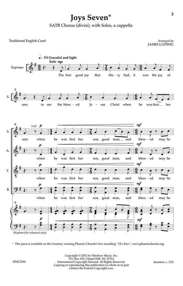 Joys Seven&nbsp;&nbsp;SATB, Soprano Solo, a Cappella&nbsp;&nbsp;Chorpartitur