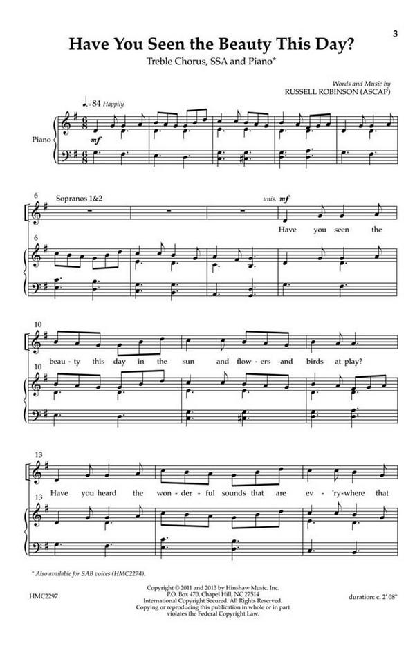 Russell L. Robinson, Have You Seen The Beauty This Day&nbsp;&nbsp;SSA, Piano&nbsp;&nbsp;Chorpartitur