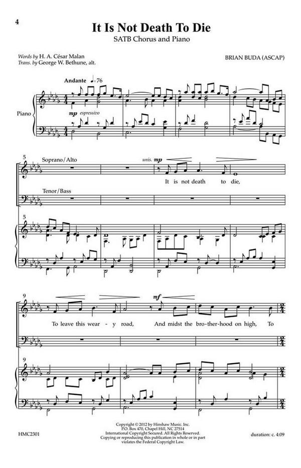 Brian Buda, It Is Not Death To Die&nbsp;&nbsp;SATB, Piano&nbsp;&nbsp;Chorpartitur