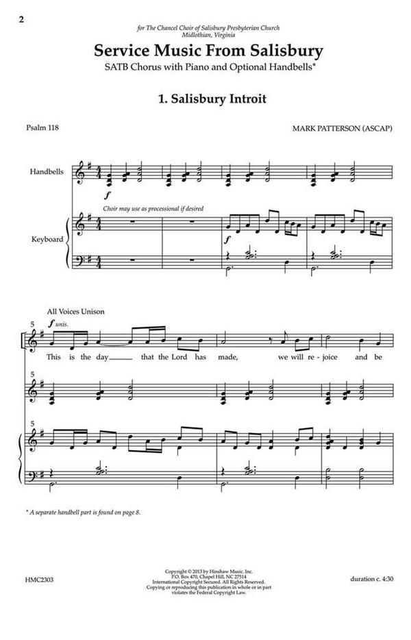 Mark Patterson, Service Music From Salisbury&nbsp;&nbsp;SATB and Keyboard&nbsp;&nbsp;Chorpartitur