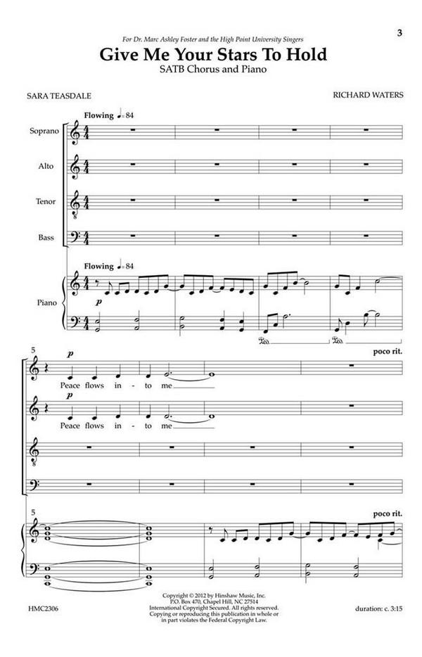 Richard Waters, Give Me Your Stars To Hold&nbsp;&nbsp;SATB, Piano&nbsp;&nbsp;Chorpartitur