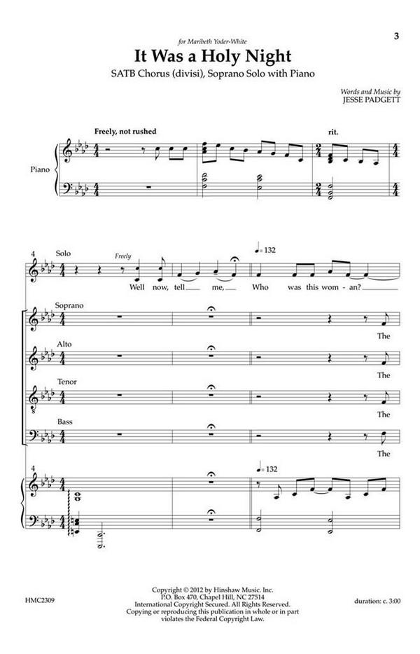 It Was A Holy Night&nbsp;&nbsp;SATB, Solo, Piano&nbsp;&nbsp;Chorpartitur