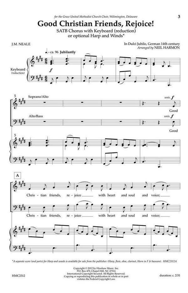 Good Christian Friends, Rejoice!&nbsp;&nbsp;SATB, Piano Or Harp and Oboe&nbsp;&nbsp;Chorpartitur