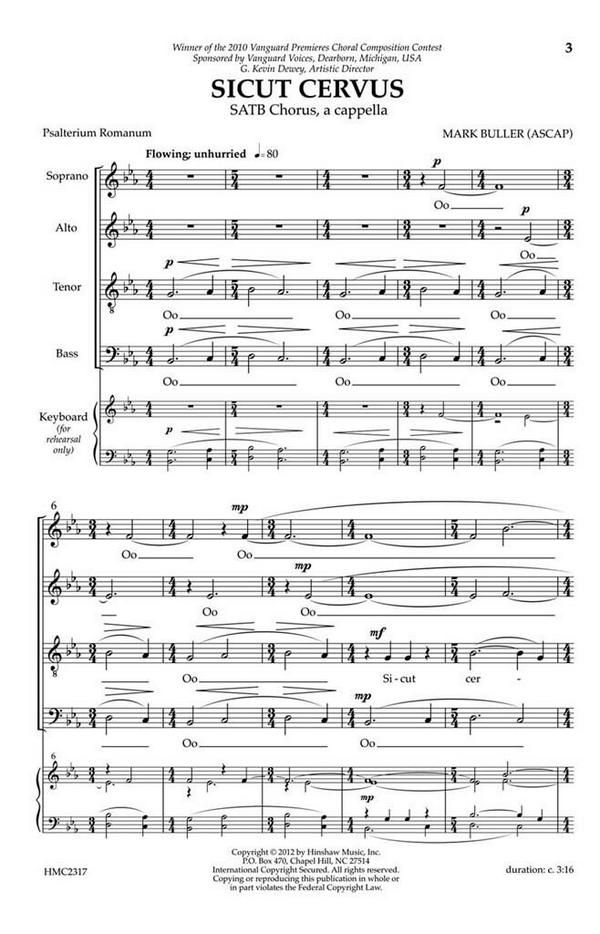 Mark Buller, Sicut Cervus&nbsp;&nbsp;SATB a Cappella&nbsp;&nbsp;Chorpartitur