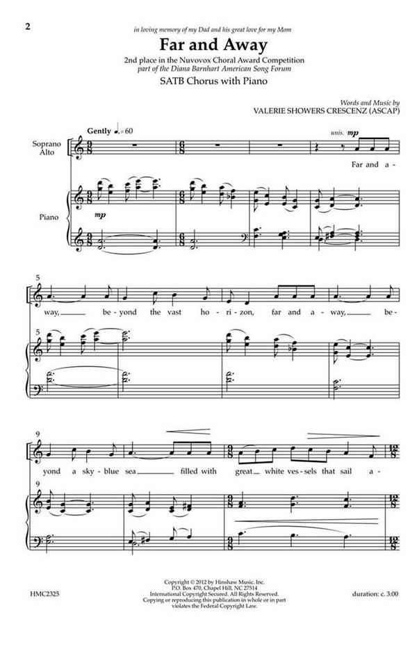 Valerie J. Crescenz, Far And Away&nbsp;&nbsp;SATB, Piano&nbsp;&nbsp;Chorpartitur