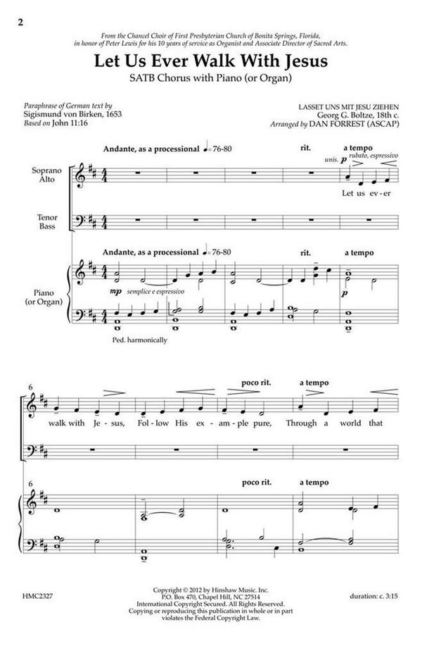 Georg G. Boltze, Let Us Ever Walk With Jesus&nbsp;&nbsp;SATB and Keyboard&nbsp;&nbsp;Chorpartitur