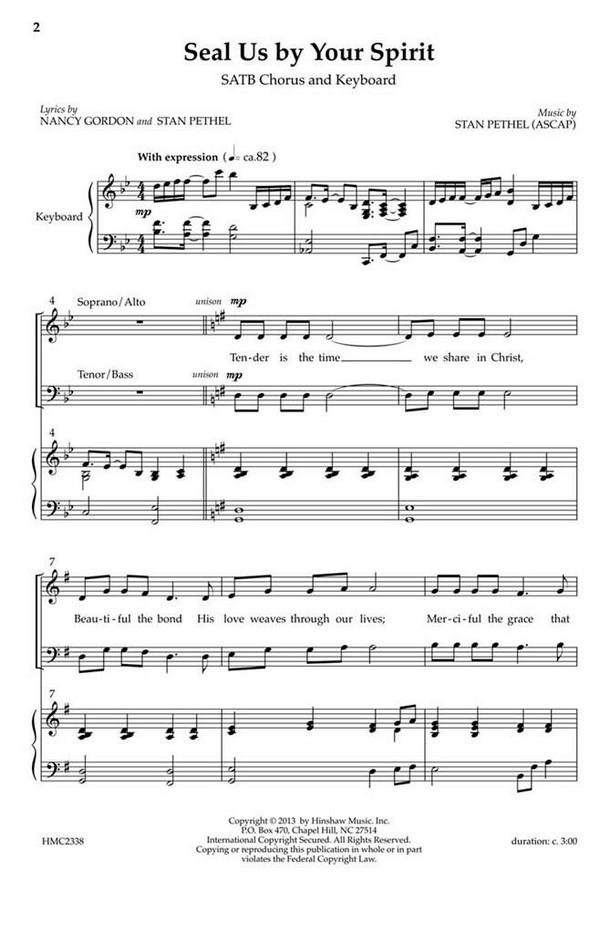 Stan Pethel, Seal Us By Your Spirit&nbsp;&nbsp;SATB and Keyboard&nbsp;&nbsp;Chorpartitur
