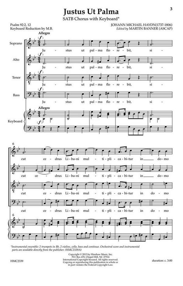 Johann Michael Haydn, Justus Ut Palma&nbsp;&nbsp;SATB, Piano&nbsp;&nbsp;Chorpartitur