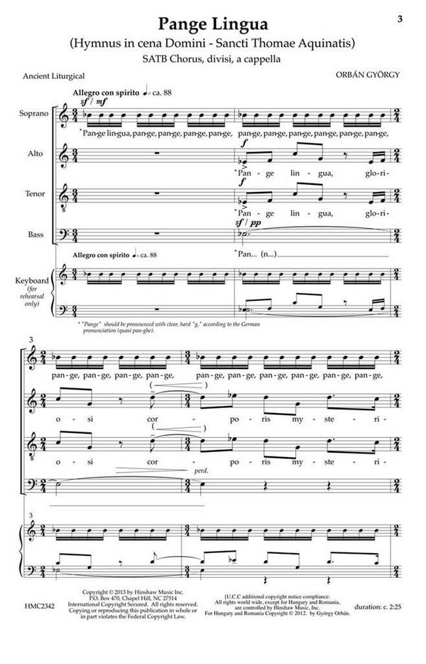 György Orbán, Pange Lingua&nbsp;&nbsp;SATB a Cappella&nbsp;&nbsp;Chorpartitur