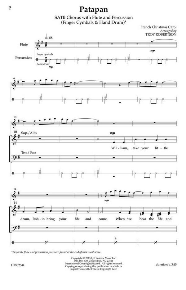 Patapan&nbsp;&nbsp;SATB, Flute, Hand Drum, Finger Cymbals&nbsp;&nbsp;Chorpartitur