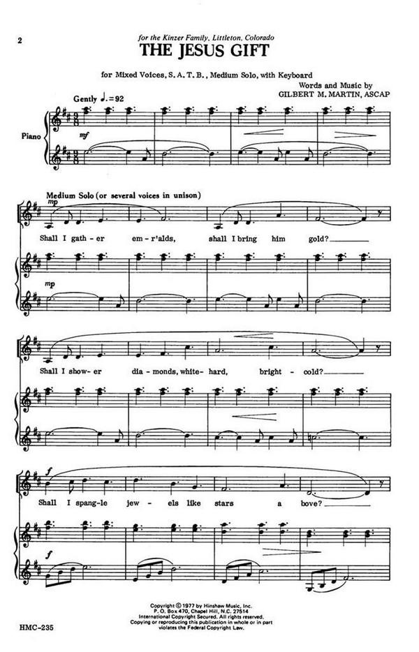 Gilbert Martin, The Jesus Gift&nbsp;&nbsp;SATB, Medium Solo, Keyboard&nbsp;&nbsp;Chorpartitur