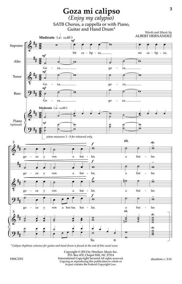 Albert Hernandez, Goza Mi Calipso  SATB, a Cappella Or Piano, Guitar, and Hand Drum  Chorpartitur