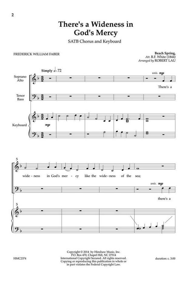 B.F. White, There's A Wideness In God's Mercy&nbsp;&nbsp;SATB and Keyboard&nbsp;&nbsp;Chorpartitur