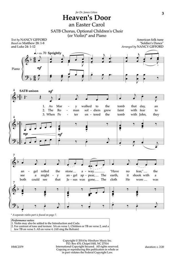 Heaven's Door&nbsp;&nbsp;SATB, Optional Children's Voices, Piano&nbsp;&nbsp;Chorpartitur