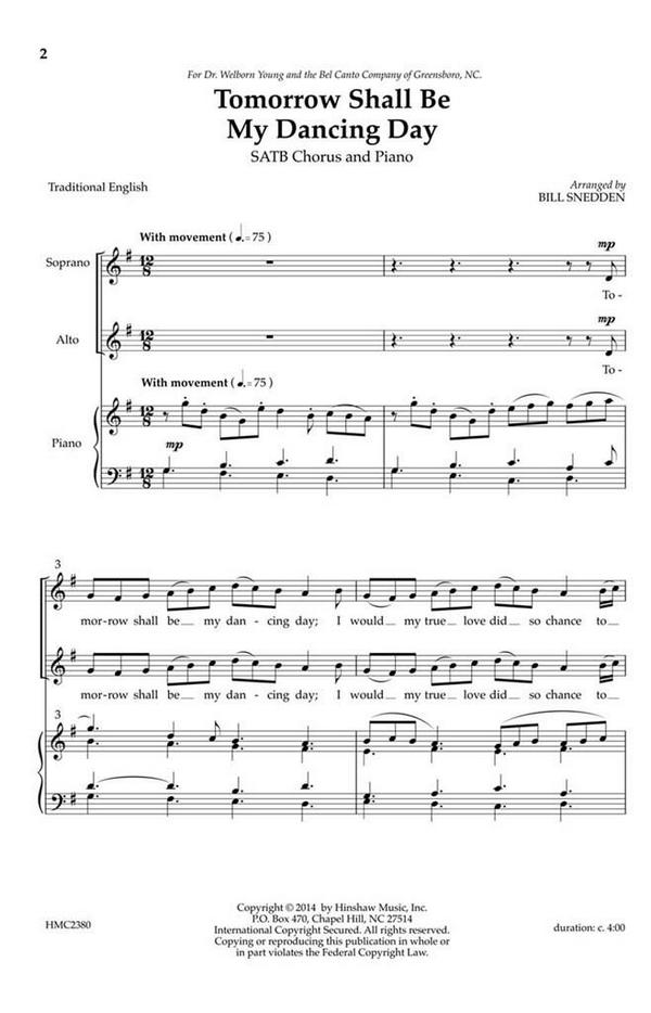 Tomorrow Shall Be My Dancing Day&nbsp;&nbsp;SATB, Piano&nbsp;&nbsp;Chorpartitur