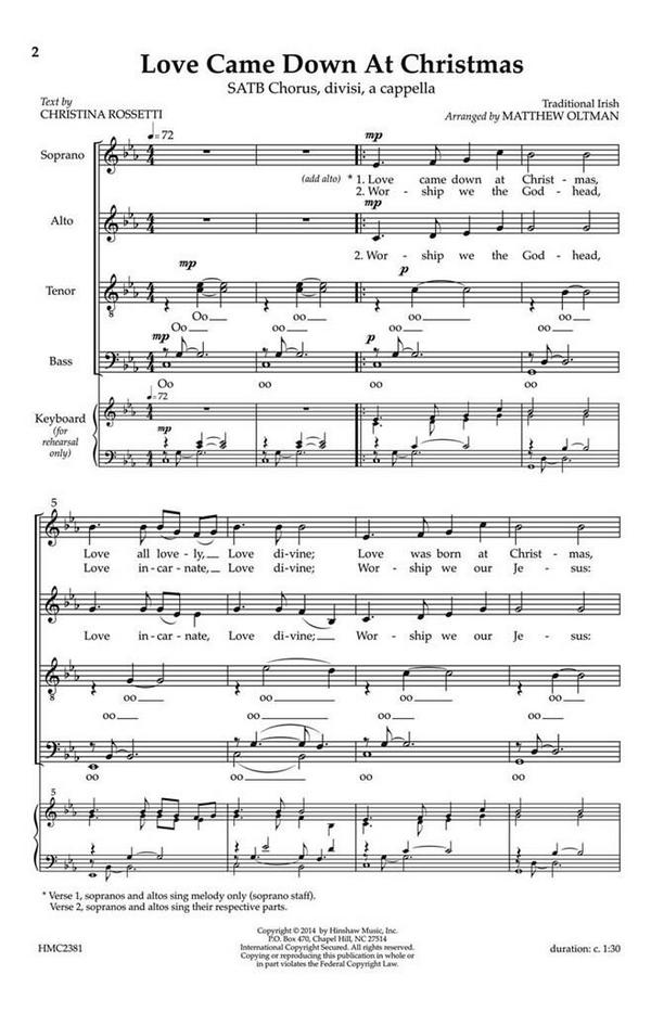 Love Came Down At Christmas&nbsp;&nbsp;SATB a Cappella&nbsp;&nbsp;Chorpartitur