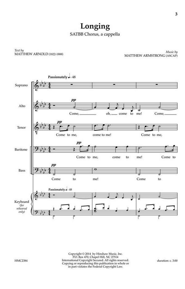 Matthew Armstrong, Longing&nbsp;&nbsp;SATBB a Cappella&nbsp;&nbsp;Chorpartitur