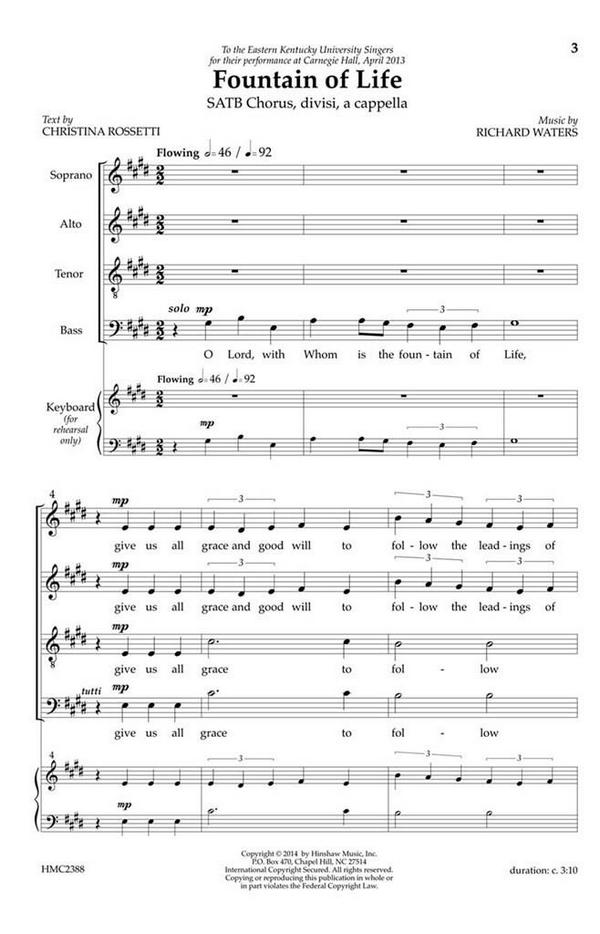 Richard Waters, Fountain Of Life&nbsp;&nbsp;SATB Divisi a Cappella&nbsp;&nbsp;Chorpartitur