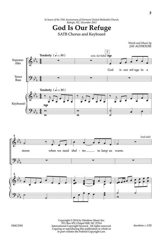 Jay Althouse, God Is Our Refuge&nbsp;&nbsp;SATB and Keyboard&nbsp;&nbsp;Chorpartitur