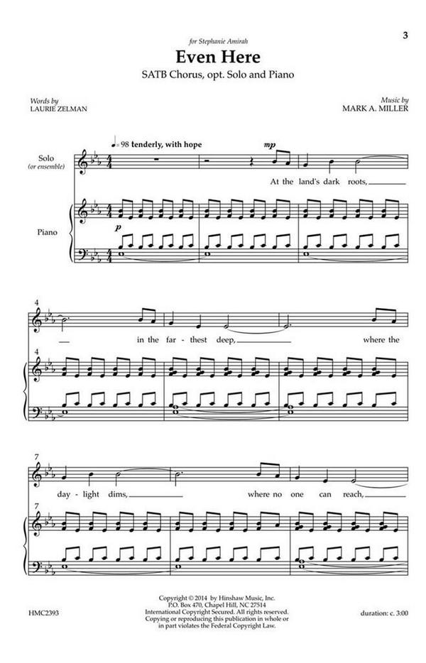 Mark A. Miller, Even Here&nbsp;&nbsp;SATB, Piano&nbsp;&nbsp;Chorpartitur