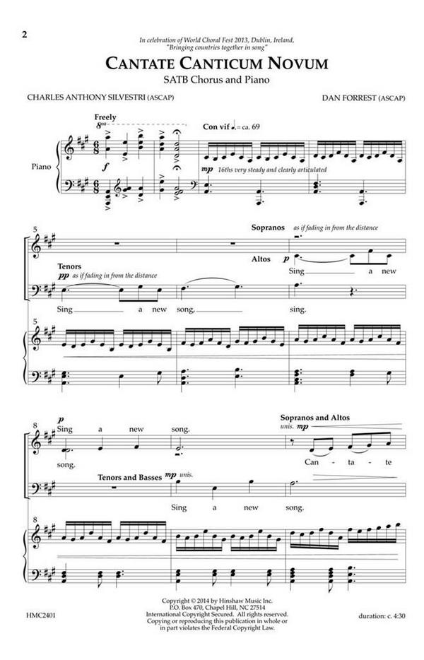 Dan Forrest, Cantate Canticum Novum&nbsp;&nbsp;SATB, Piano&nbsp;&nbsp;Chorpartitur