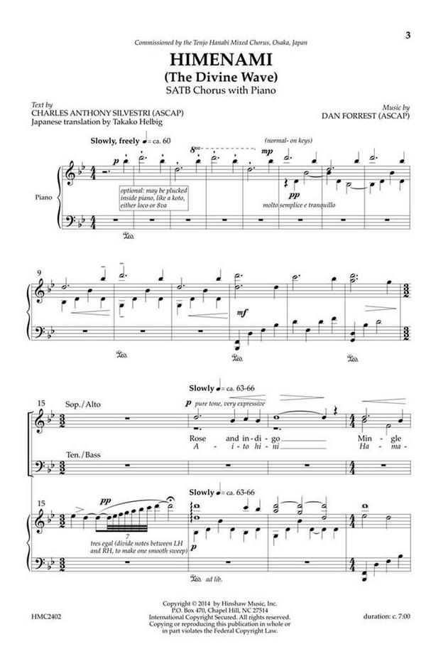 Dan Forrest, Himenami (The Divine Wave)&nbsp;&nbsp;SATB, Piano&nbsp;&nbsp;Chorpartitur