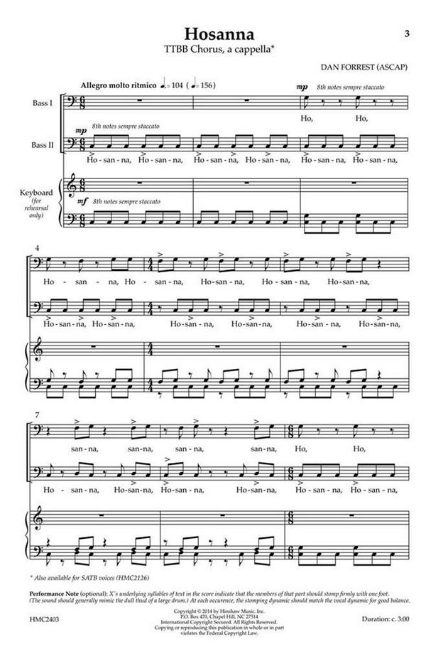 Dan Forrest, Hosanna (TTBB)&nbsp;&nbsp;TTBB a Cappella&nbsp;&nbsp;Chorpartitur