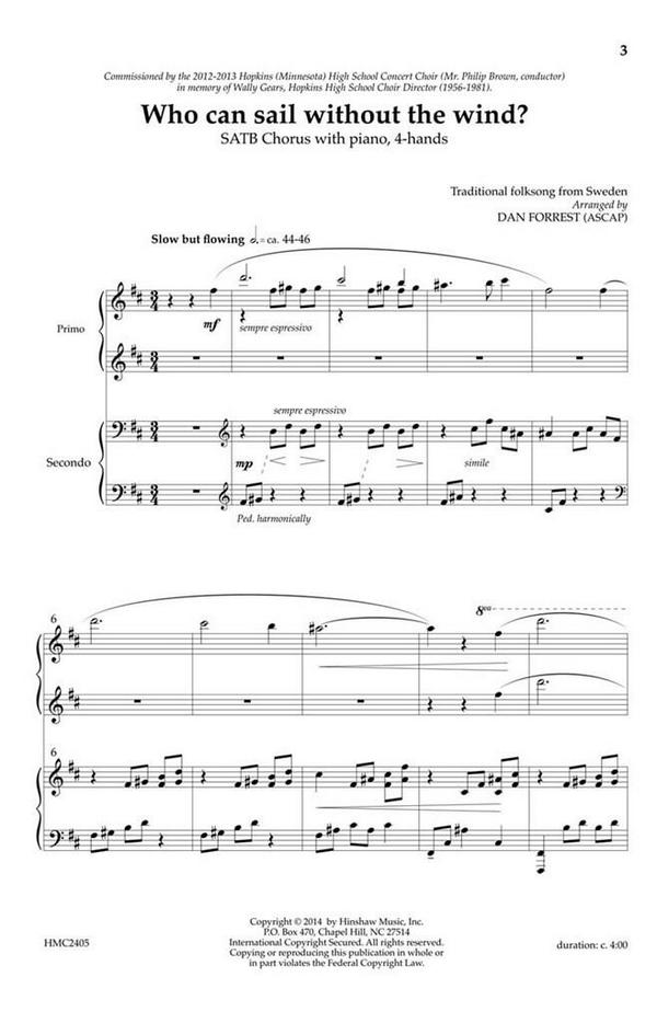 Who Can Sail Without The Wind?&nbsp;&nbsp;SATB, Piano [Four Hands]&nbsp;&nbsp;Chorpartitur