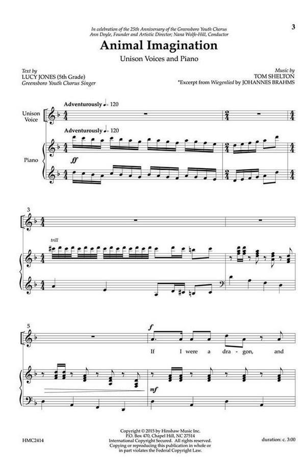 Tom Shelton, Animal Imagination&nbsp;&nbsp;Unison, Piano&nbsp;&nbsp;Chorpartitur