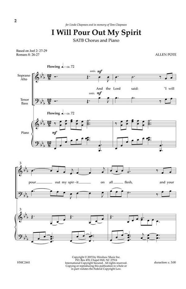 Allen Pote, I Will Pour Out My Spirit  SATB, Piano  Chorpartitur