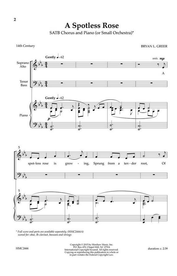 Bryan Greer, A Spotless Rose&nbsp;&nbsp;SATB, Piano&nbsp;&nbsp;Chorpartitur