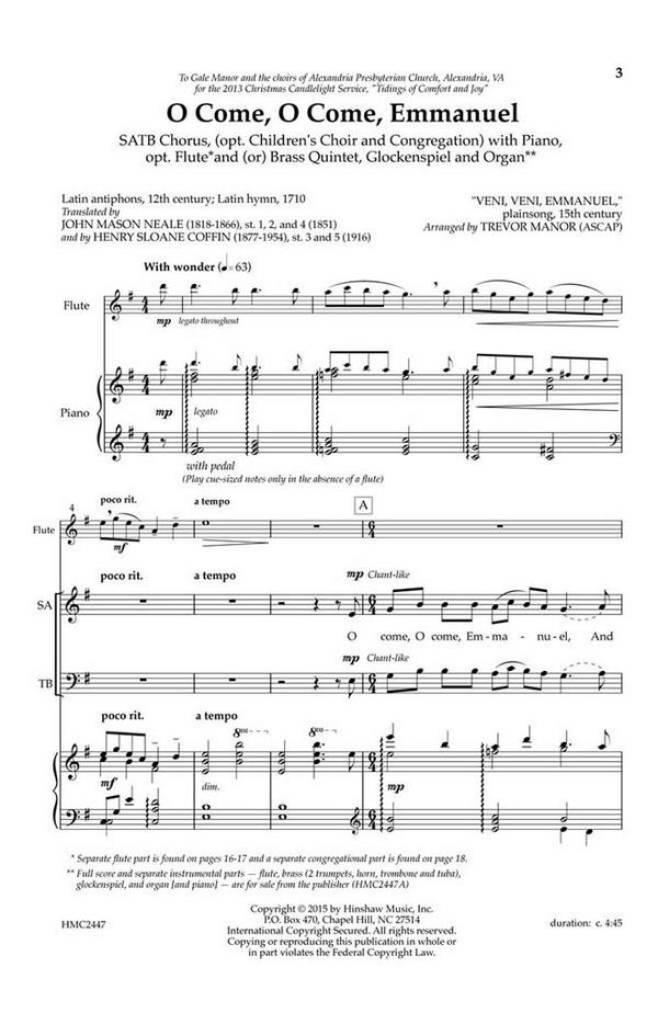 O Come, O Come, Emmanuel&nbsp;&nbsp;SATB, Optional Children's Voices, Piano&nbsp;&nbsp;Chorpartitur