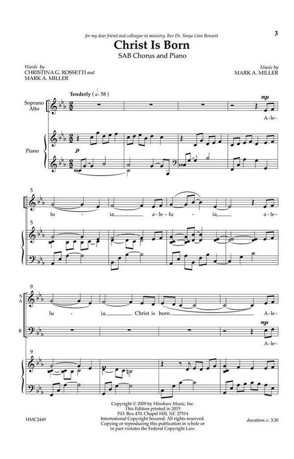 Mark A. Miller, Christ Is Born&nbsp;&nbsp;SAB, Piano&nbsp;&nbsp;Chorpartitur