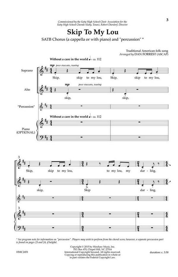 Skip To My Lou&nbsp;&nbsp;SATB, a Cappella Or Piano and Perc.[Nontraditional]&nbsp;&nbsp;Chorpartitur