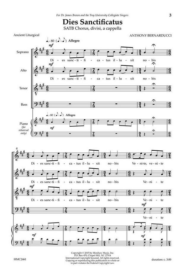 Anthony Bernarducci, Dies Sanctificatus  SATB Divisi a Cappella  Chorpartitur