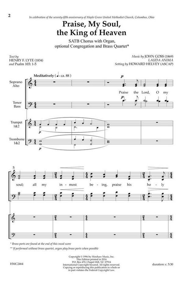 John Goss, Praise, My Soul, the King of Heaven&nbsp;&nbsp;SATB&nbsp;&nbsp;Chorpartitur