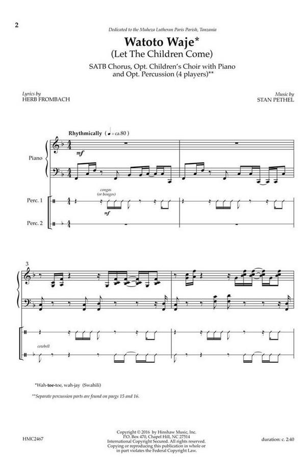Stan Pethel_Herb Frombach, Watoto Waje&nbsp;&nbsp;SATB - Childrens Choir&nbsp;&nbsp;Chorpartitur